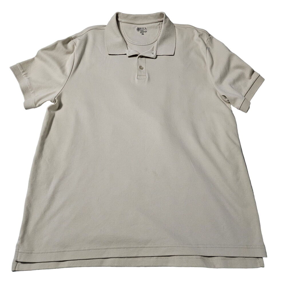 BOCA Mens Polo Shirt Off White Size XL 100% Pima Cotton Short Sleeve Imperfect